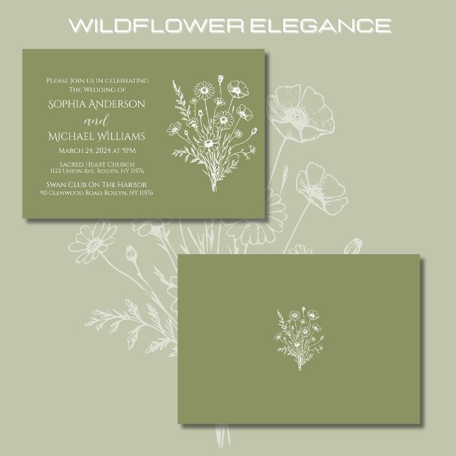Elegancia de flores silvestres - Invitación a la b (Wildflower Elegance Wedding Fern Green Invitations, Rustic, Country, Bohemian)