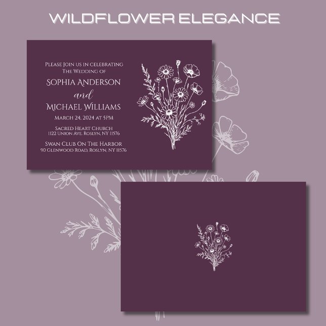 Elegancia de flores silvestres - Invitación a la b (Wildflower Elegance Wedding Invitations Purple)