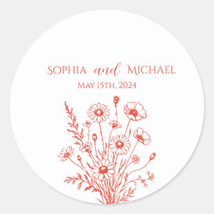 Elegancia de flores silvestres pegatinas de boda