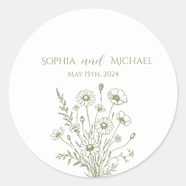 Elegancia de flores silvestres pegatinas de boda (Anverso)