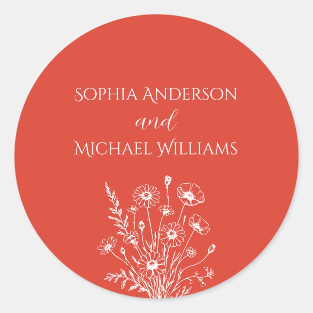 Elegancia de flores silvestres - Pegatinas de boda (Anverso)