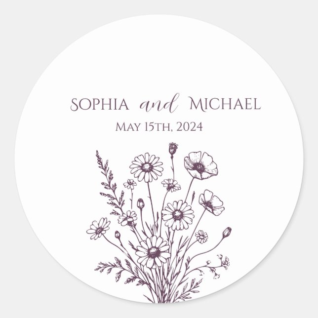 Elegancia de flores silvestres pegatinas de boda (Anverso)