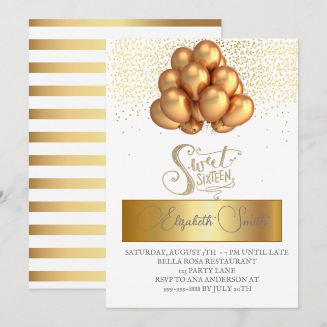 Elegancia de oro, invitación dulce de dieciséis (Anverso / Reverso)