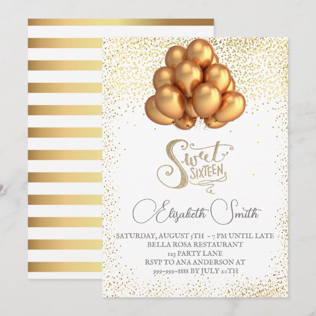 Elegancia de oro, invitación dulce de dieciséis (Anverso / Reverso)