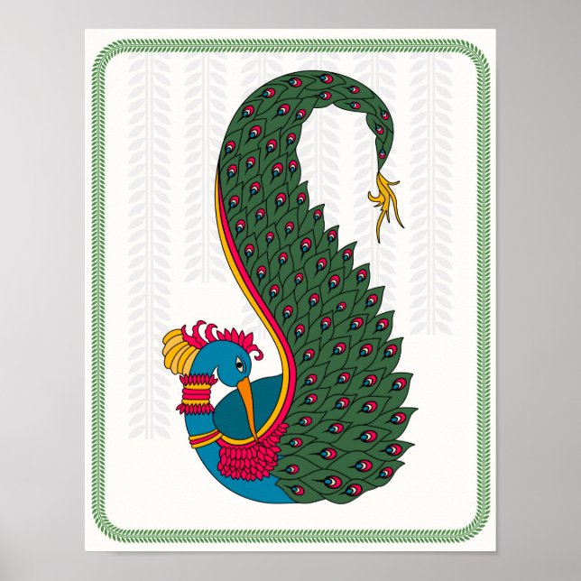 Elegancia de pavo real: Poster de arte de Madhuban (Frente)