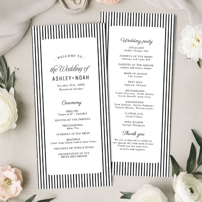 Elegancia de rayas negras Programa de boda elegant (Black Striped Elegance Classy Wedding Program)