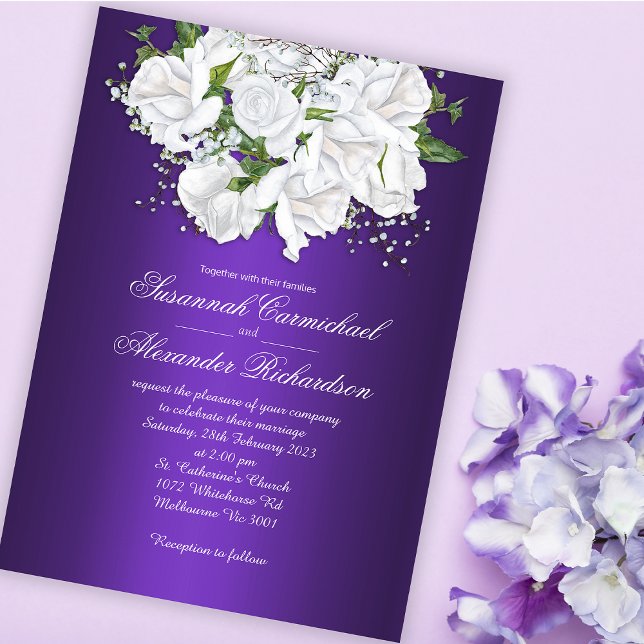 Elegancia de Rosas Blancas Invitación a la Boda Pú (Subido por el creador)