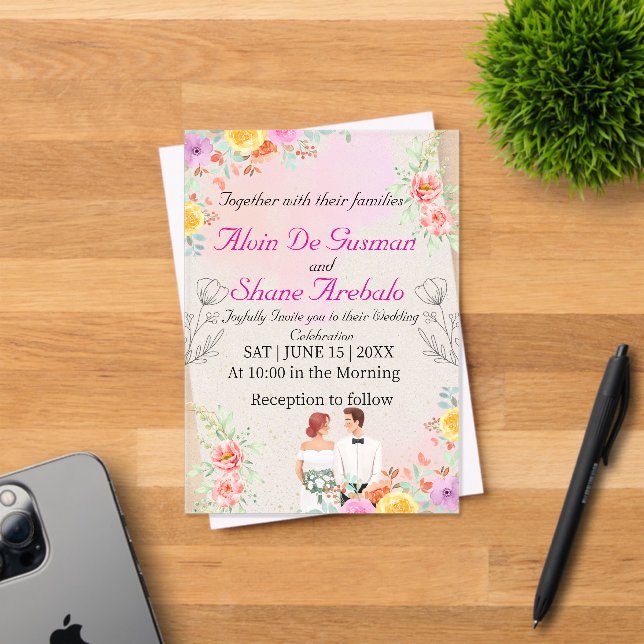 Elegancia de rubor: Invitación a la boda acrílica (Insitu (Tarjeta de Invitación))