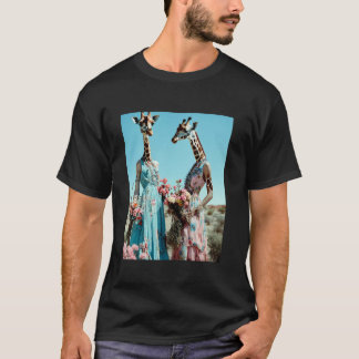Elegancia del desierto: jirafas en camiseta en flo
