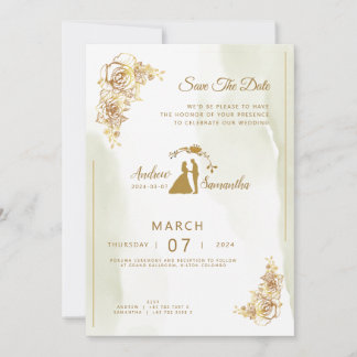 Elegancia en marfil, oro y invitación verde Boda