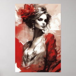 Elegancia en rojo: retrato de mujer de moda arte m