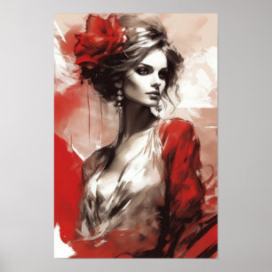 Elegancia en rojo: retrato de mujer de moda arte m