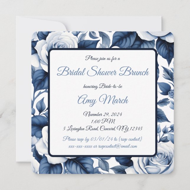 Elegancia en Rosa azul Invitación a ducha de novia (Anverso)