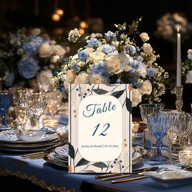 Elegancia en tarjeta de número de mesa moderna azu (Subido por el creador)