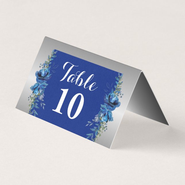 Elegancia en tarjeta plegada azul y plateado (Anverso)