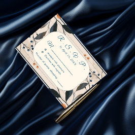 Elegancia en tarjeta RSVP de Boda Moderna Azul y O