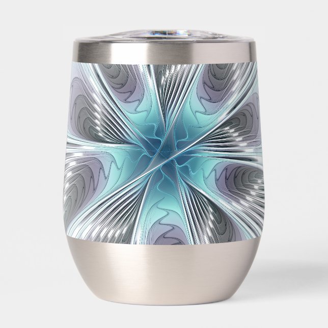 Elegancia Flor de Arte Fractal Blanco Gris Azul (Frente)