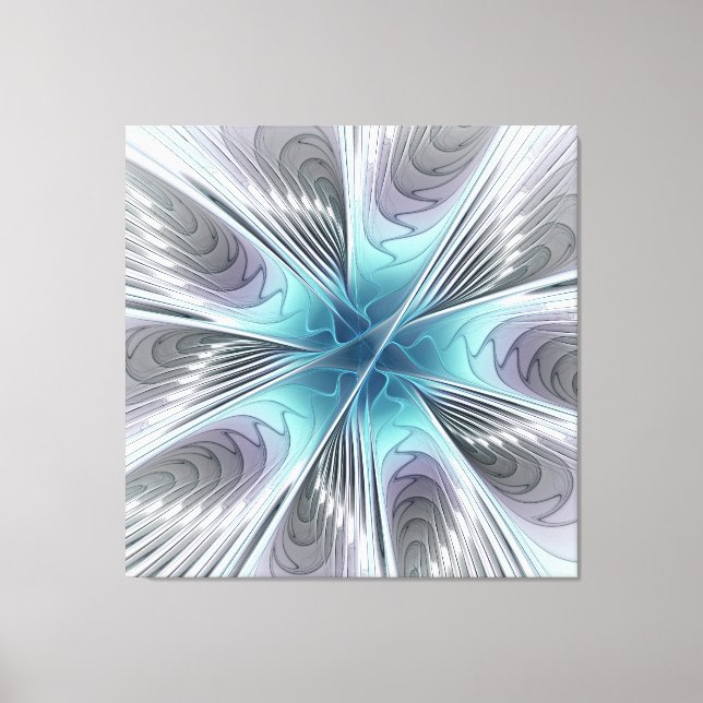 Elegancia Flor de Arte Fractal Blanco Gris Azul (Anverso)