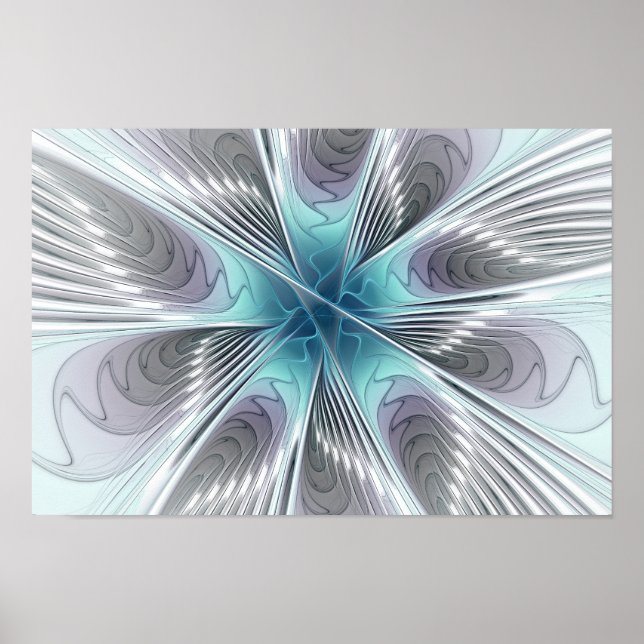 Elegancia Flor de Arte Fractal Blanco Gris Azul (Frente)