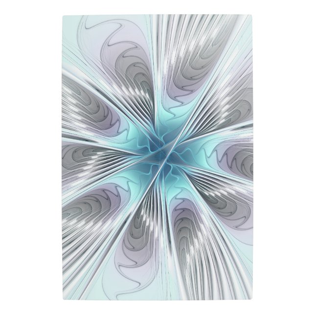 Elegancia Flor de Arte Fractal Blanco Gris Azul (Anverso)