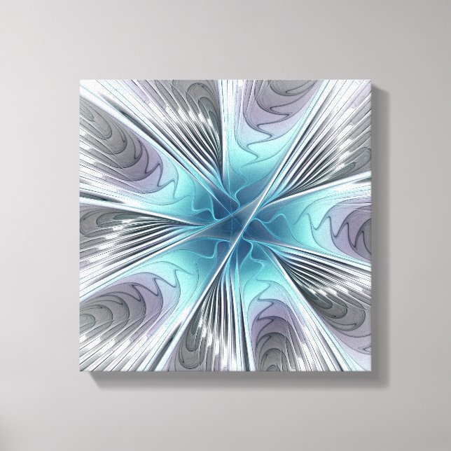Elegancia Flor de Arte Fractal Blanco Gris Azul (Anverso)