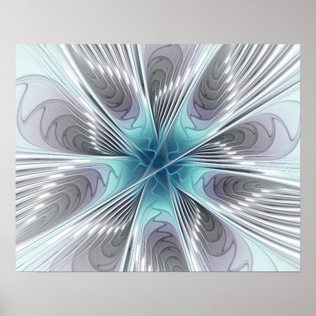 Elegancia Flor de Arte Fractal Blanco Gris Azul (Frente)