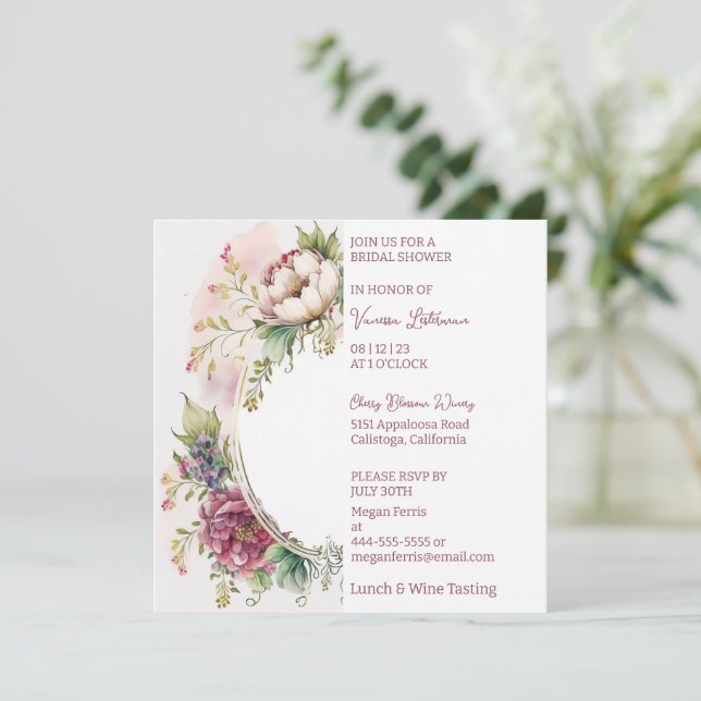 Elegancia floral Bridal Shower Invitación (Anverso de pie)