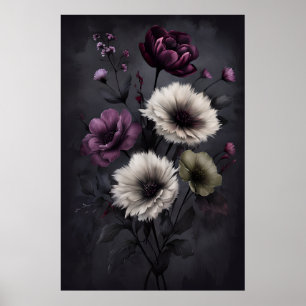 Elegancia floral oscura - Poster de arte botánico 