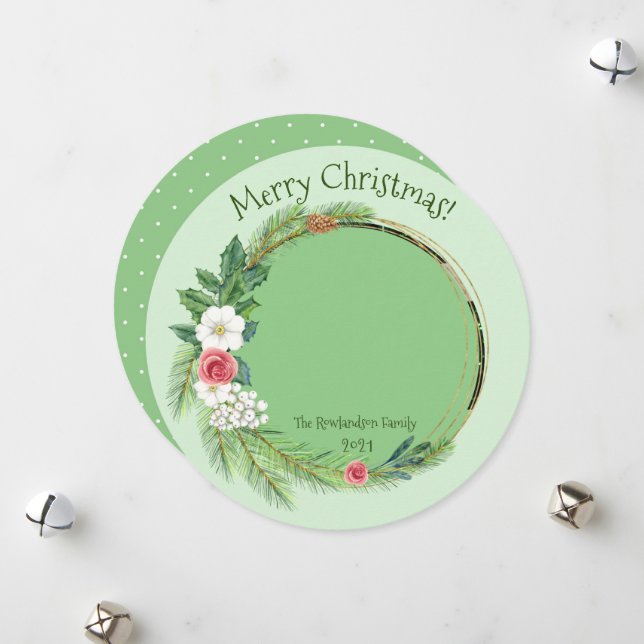 Elegancia Floral Redonda Foto Navidad (Anverso/Reverso In Situ)