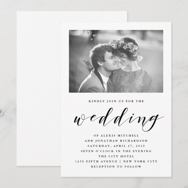 Elegancia| Invitación a la boda con foto (Anverso / Reverso)