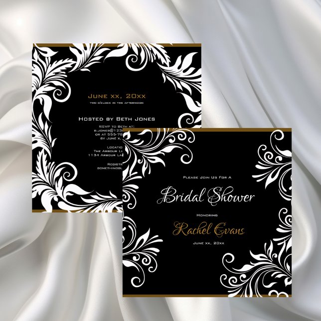 Elegancia - invitación nupcial 5,25" de la ducha x (Gold and Black Elegant Bridal Shower Invitation)