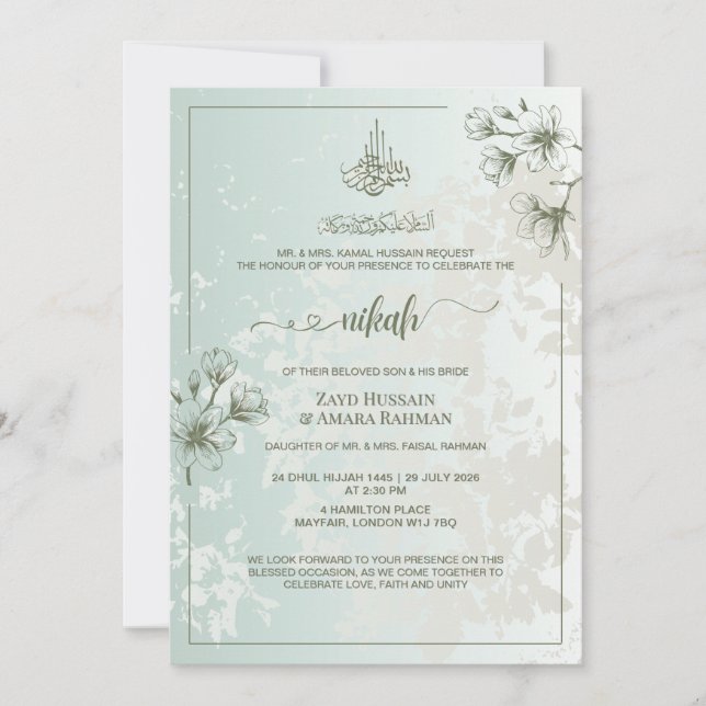 Elegancia mínima Invitación Nikah | Tundra Silver (Anverso)