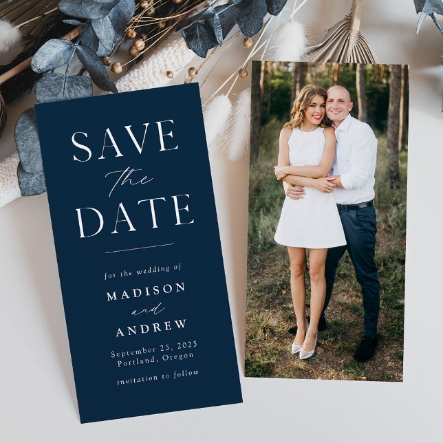 Elegancia Moderna Anuncio de Fecha de Boda en Azul (Subido por el creador)