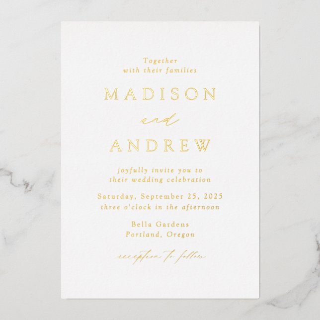 Elegancia moderna Boda  Invitación al Relieve meta (Anverso)