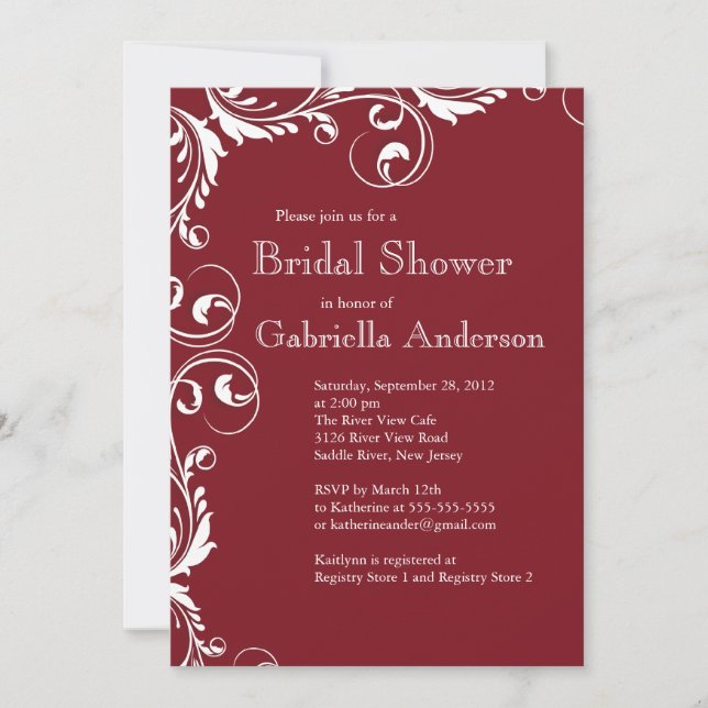 Elegancia moderna Maroon Bridal Shower Invitación (Anverso)