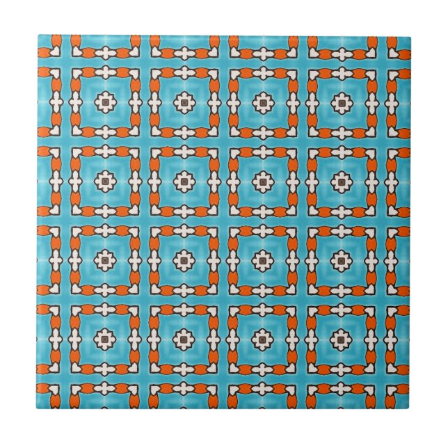 Elegancia moderna Naranja azul Azulejos blancos mo (Frente)