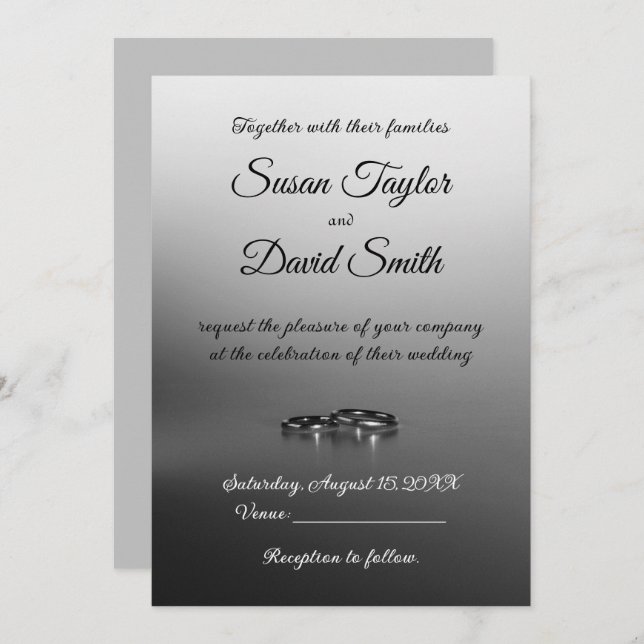 Elegancia moderna: tarjeta Boda blanco-negro-gris (Anverso / Reverso)