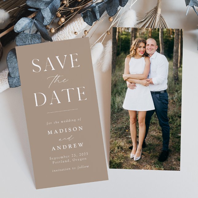 Elegancia moderna Taupe Photo Save the Date (Subido por el creador)