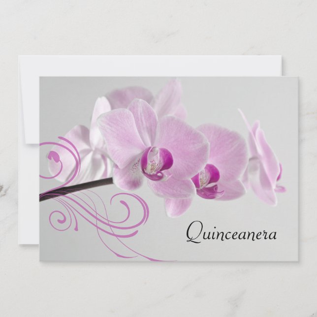 Elegancia Orquídea Rosa Invitación Quinceanera (Anverso)