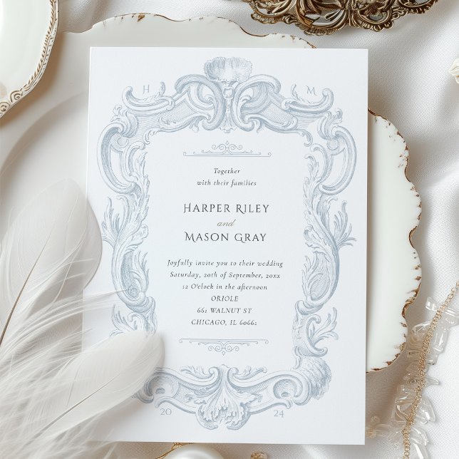 Elegancia plateada Invitación a la boda barroca (Subido por el creador)