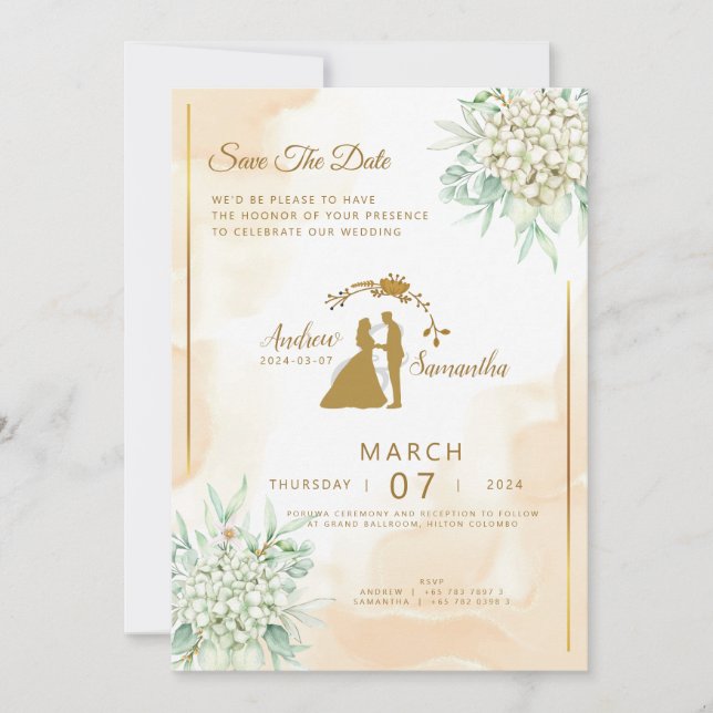 Elegancia Regia: Invitación Marfil, Dorado y Verde (Anverso)