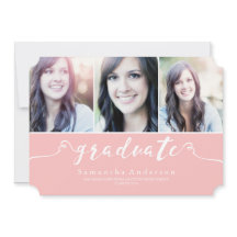 Elegancia rosa 3 Invitación a graduación de fotos