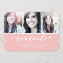 Elegancia rosa 3 Invitación a graduación de fotos