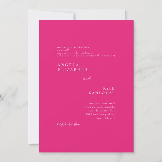 Elegancia rosa caliente en la invitación a la boda (Anverso)