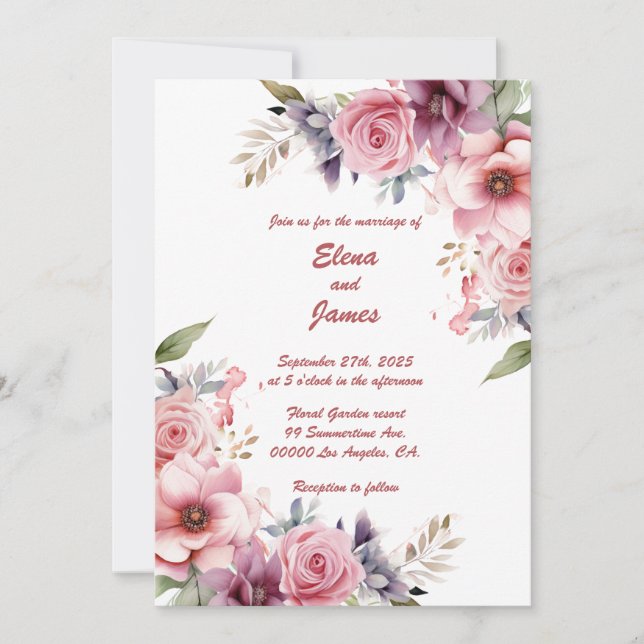 Elegancia Rosa: Invitación a la boda (Anverso)