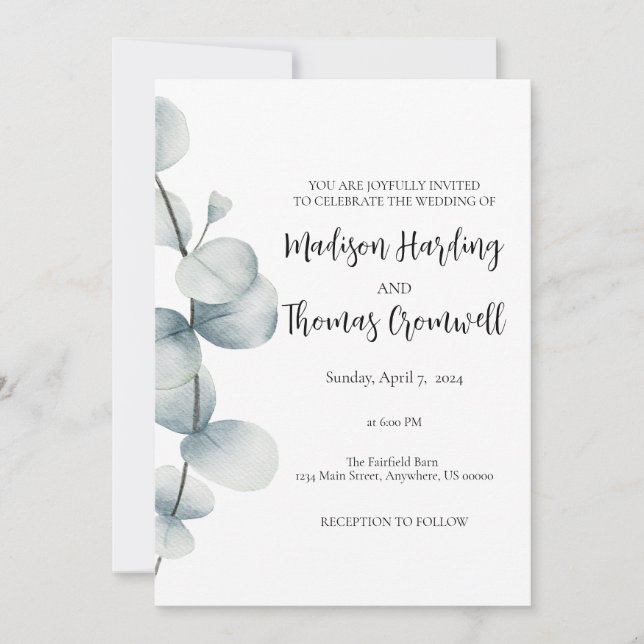 Elegancia simple - Eucalyptus - Invitaciones de bo (Anverso)