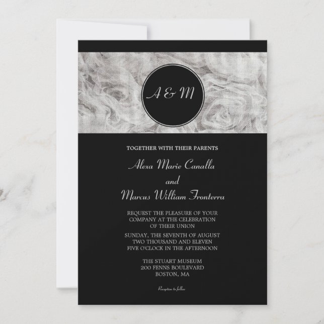 Elegancia simple invitación a la boda blanca y neg (Anverso)