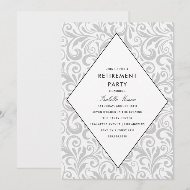 Elegancia simple| Invitación a la fiesta de jubila (Anverso / Reverso)
