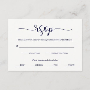 Elegancia simple RSVP Mínima de Navy Azul y Blan