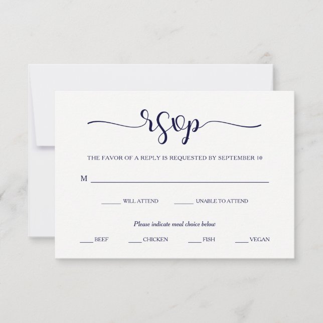 Elegancia simple | RSVP Mínima de Navy Azul y Blan (Anverso)